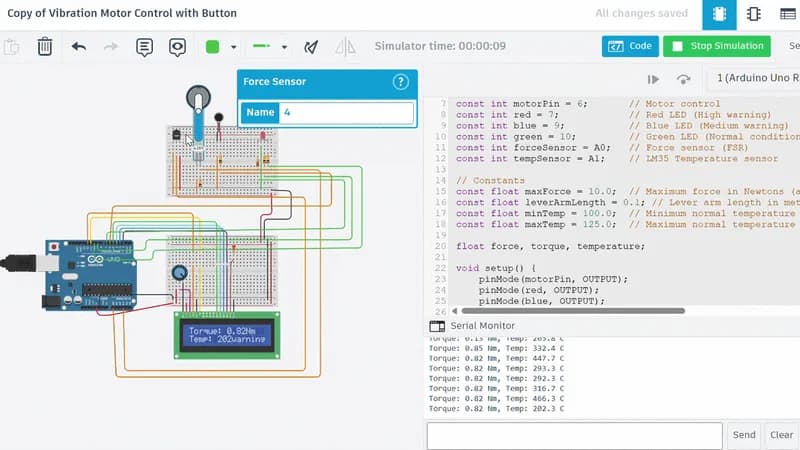 Animated Tinkercad prototype for monitoring vibration and other rotating-equipment sensor signals